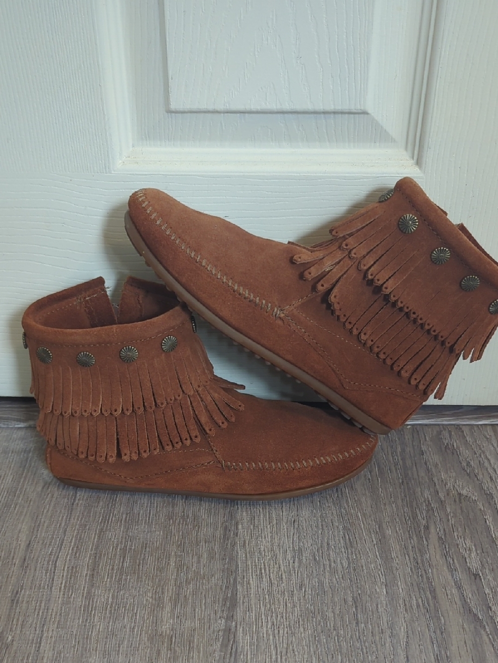 Minnetonka Double Fringe Suede Boots